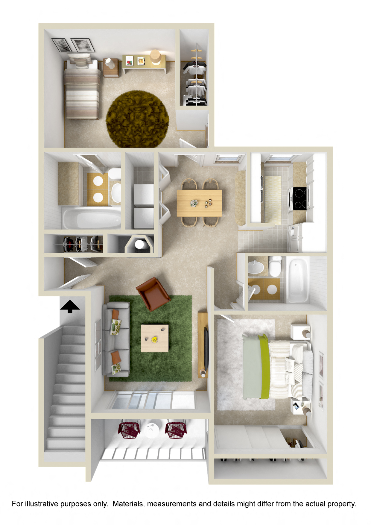 Floor plan for 2 beds, 2 baths, 965 sqft